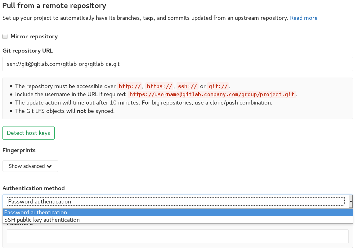 Repository mirroring · Workflow · Help · GitLab